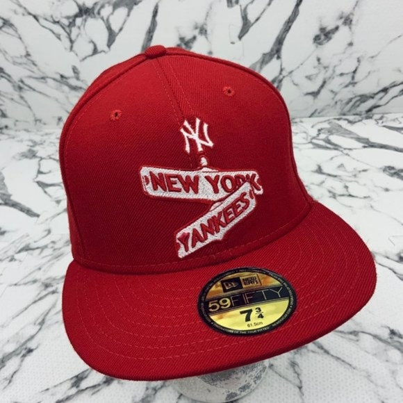 Men's New Era Cap Red | White Street Sign 59FIFTY NY Yankees Limited Edition NWT - Picture 1 of 5